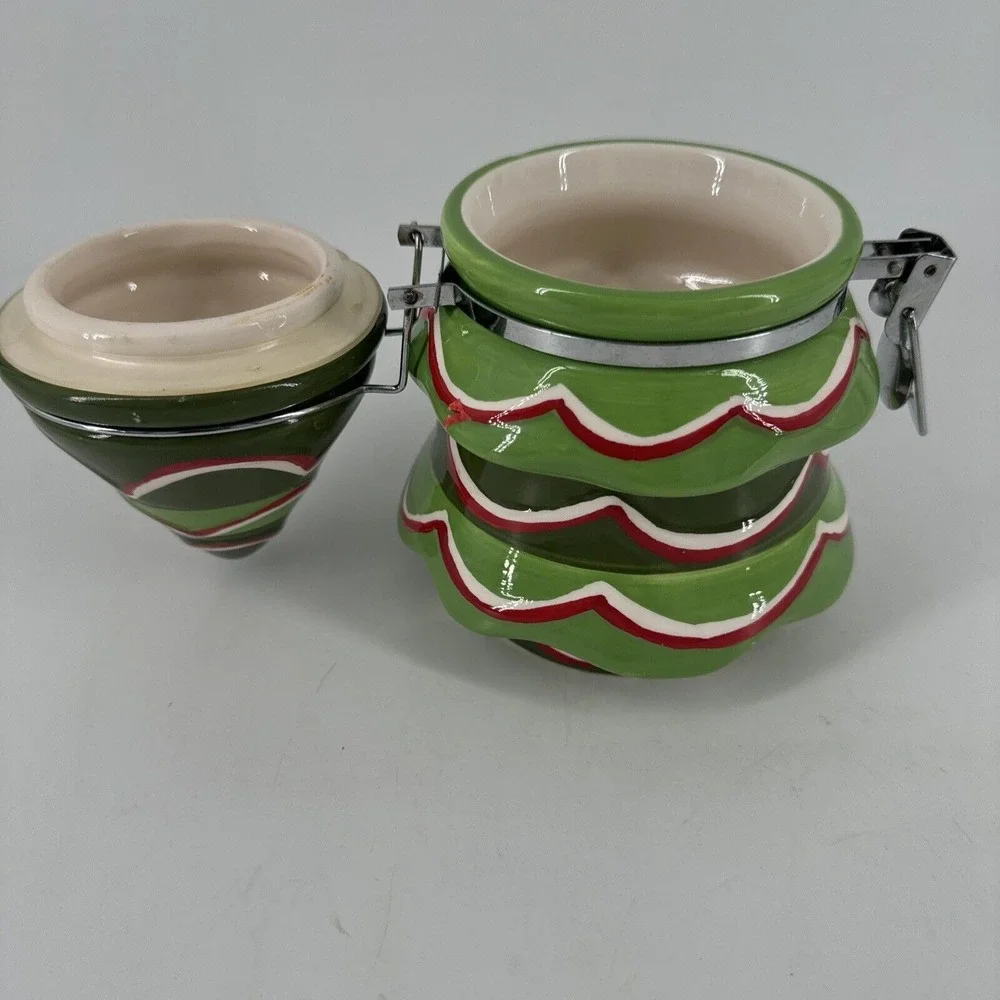 Canister Ceramic Christmas Tree Holiday Green Snacks Treat Jar‎ 7